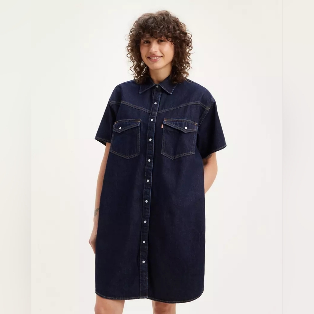 Levi’s Elowen Western Denim Dress Indigo Button Front Shirt Dress Size M